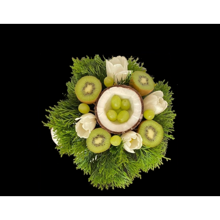 Aranjament Fructe si Flori Alb&Verde